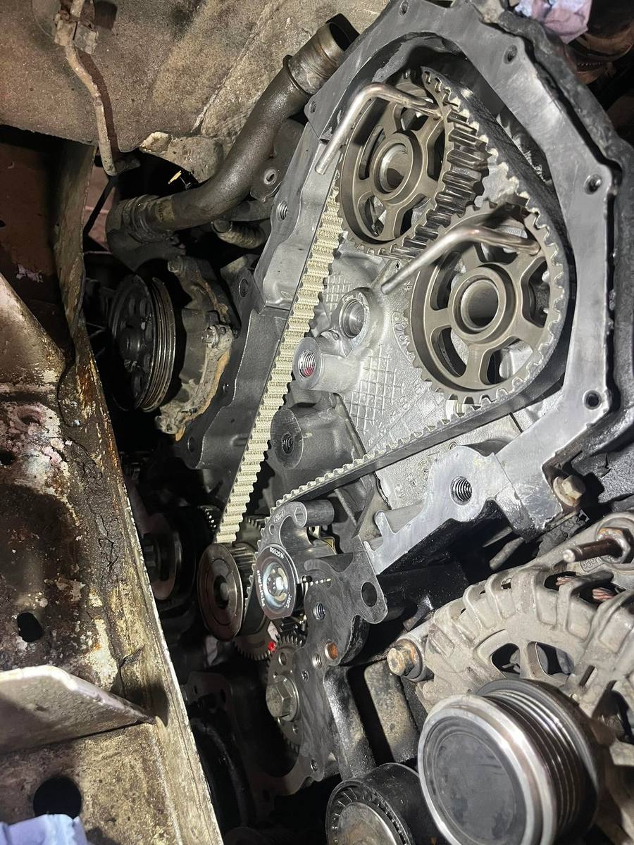 New timing belt and sprockets fitted with covers off